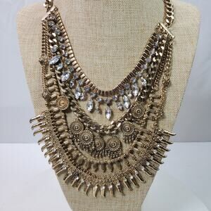 Vintage Necklace Multi Chain Gold Tone Rhinestone 19 Inch